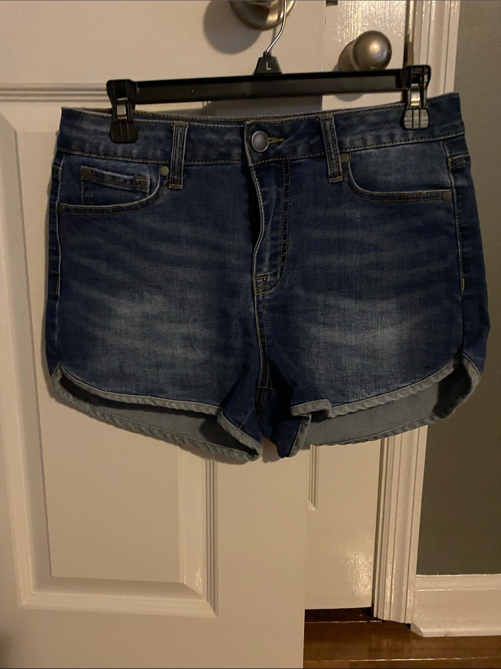 Copper Key Dark Blue Denim Roll-Hem Shorts